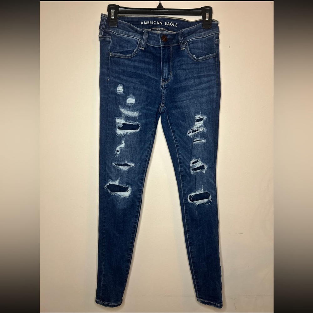 American Eagle Outfitters Blue Skinny Distressed Jeans